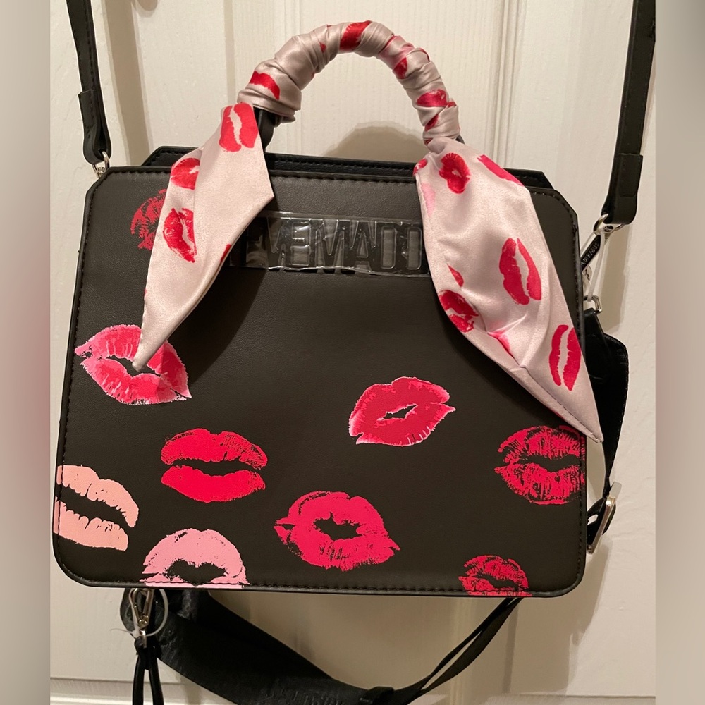 Steve Madden Black Crossbody Bag with Pink Kiss Print